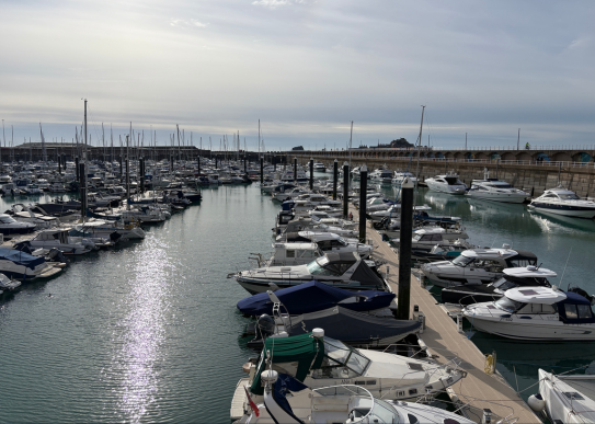 View of the harbour from the Radisson Blu Waterfront Hotel in St Helier, Jersey